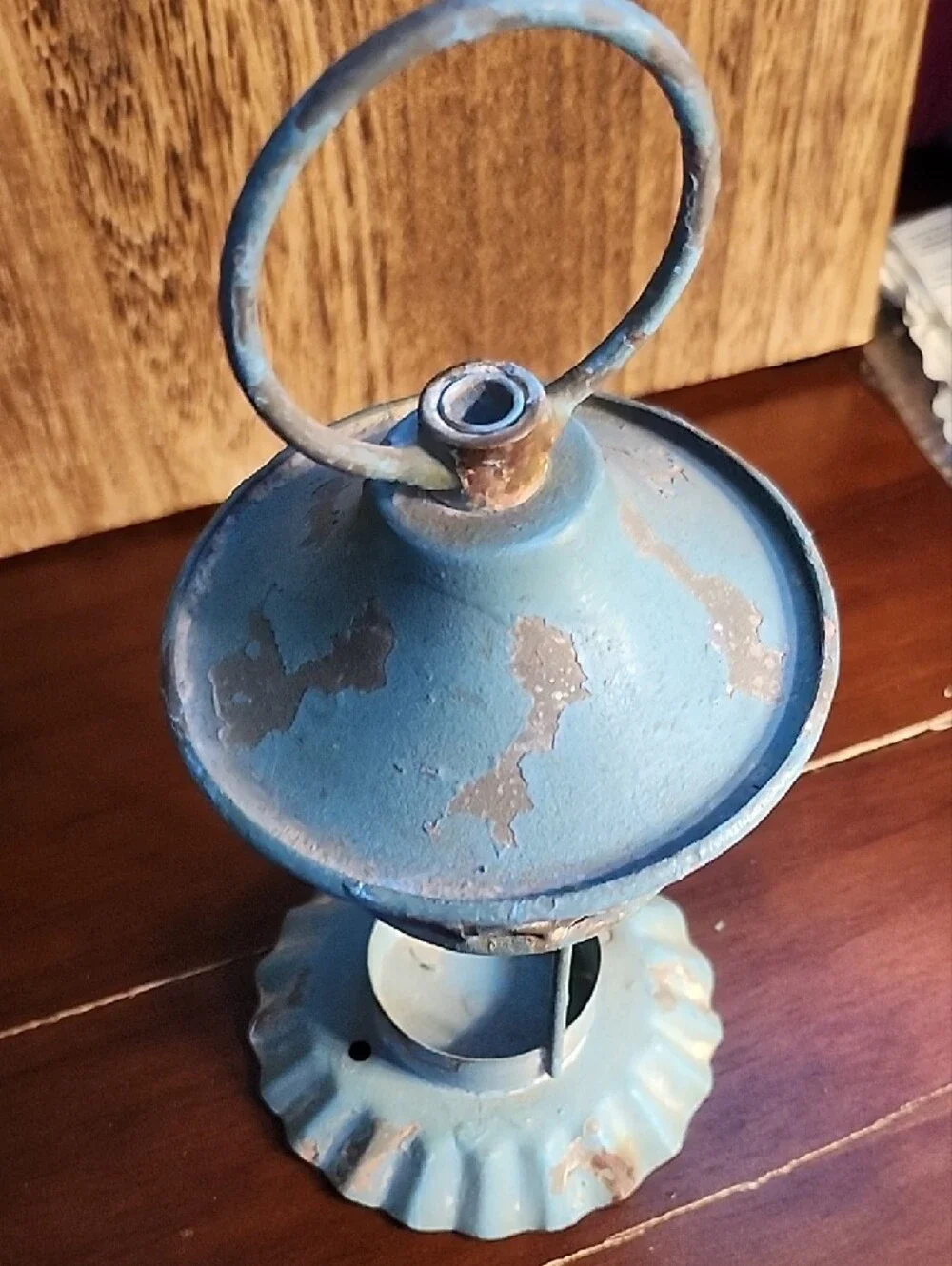 Distressed Blue Metal Decorative Lantern with Handle